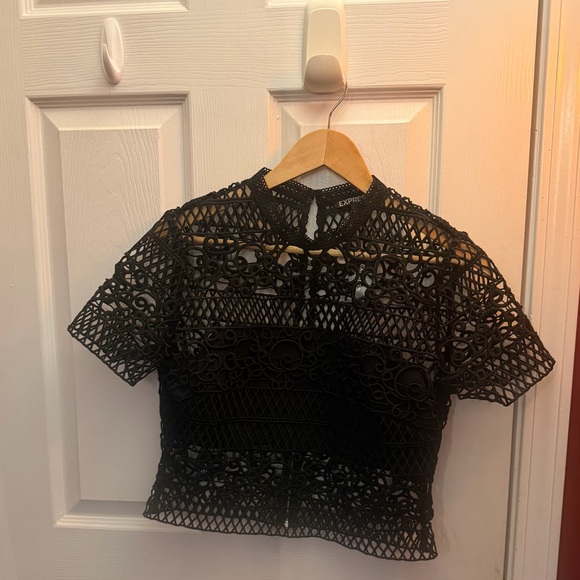 Express Black Crochet Short sleeve top - Picture 2 of 5